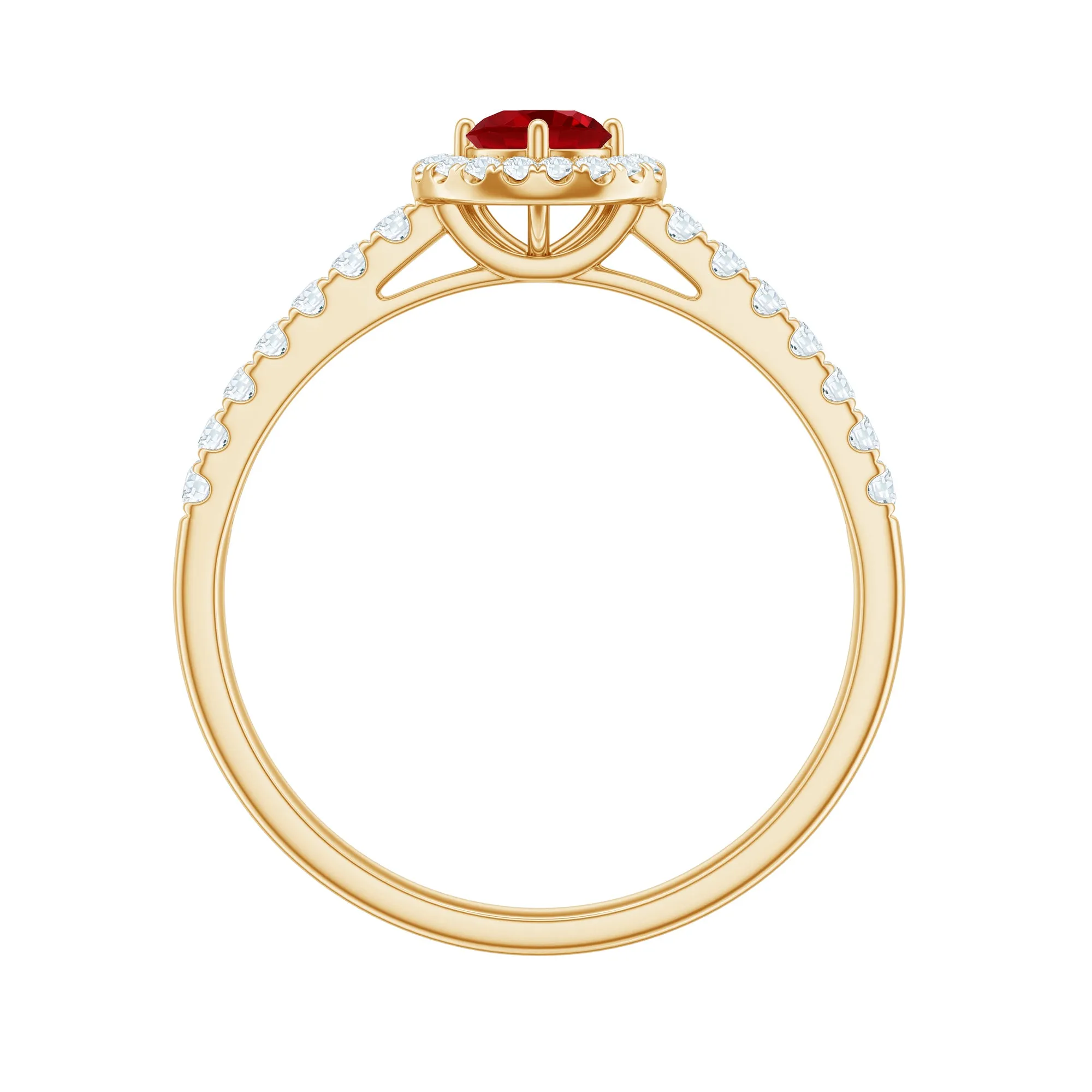 Lab-Created Ruby and Diamond Engagement Ring