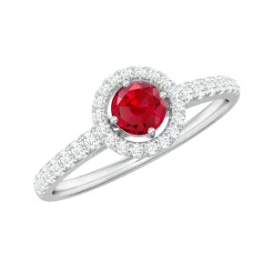 Lab-Created Ruby and Diamond Engagement Ring