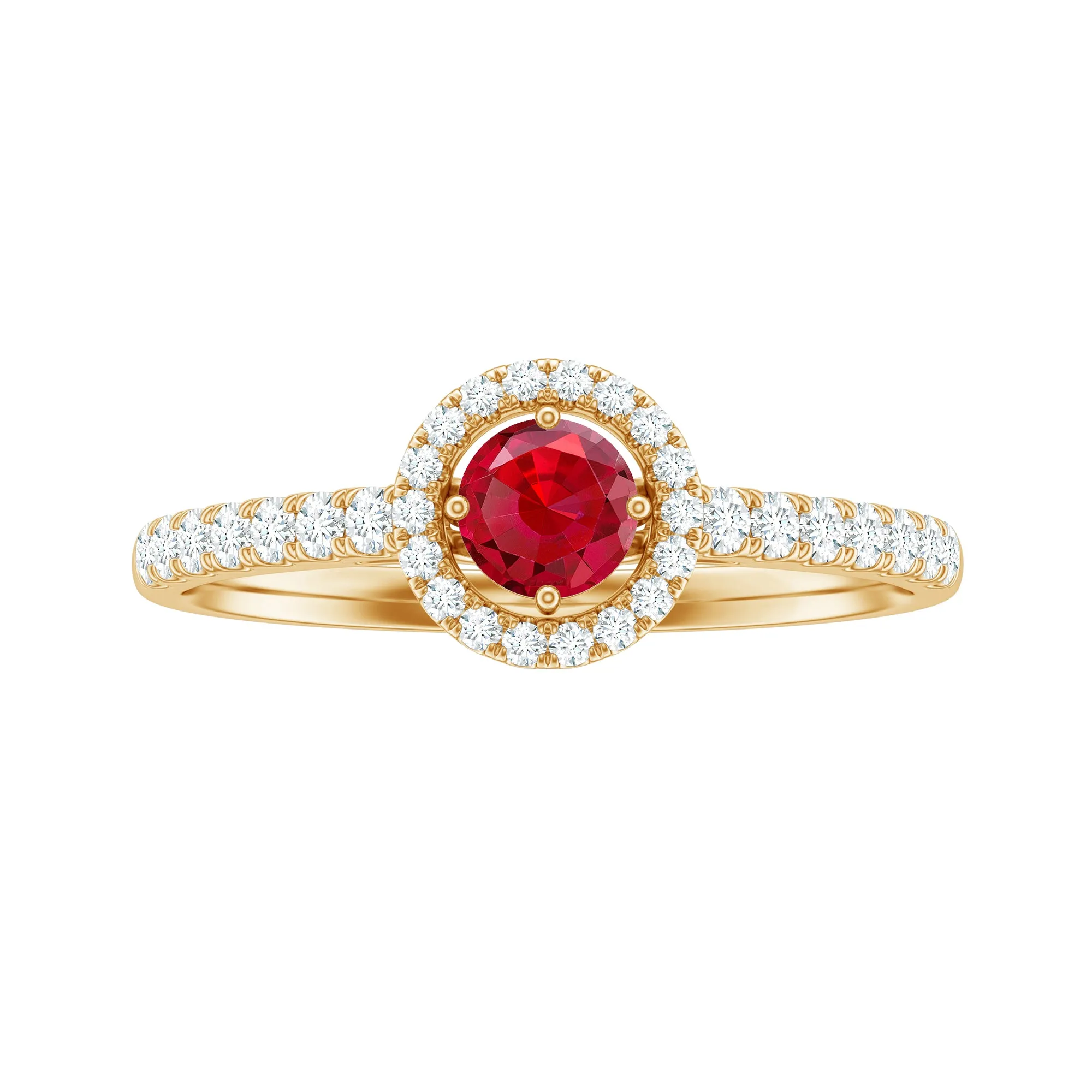 Lab-Created Ruby and Diamond Engagement Ring