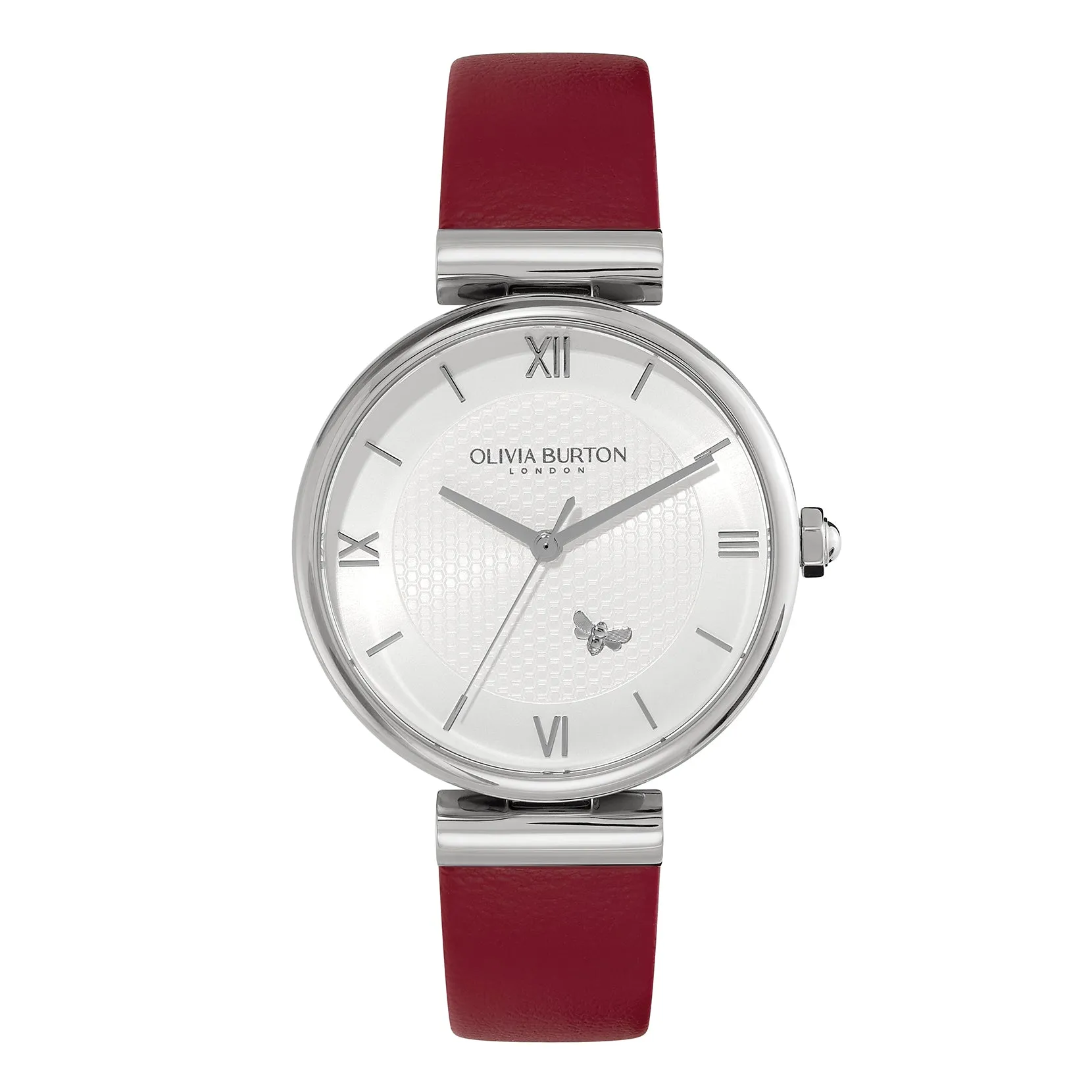 Ladies 36mm Minima Bee T-Bar Silver & Cranberry Leather Strap Watch (24000098).