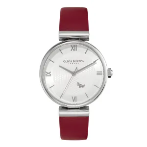 Ladies 36mm Minima Bee T-Bar Silver & Cranberry Leather Strap Watch (24000098).