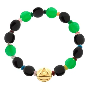 Large Light of the Majestic Disk on Green Chalcedony & Onyx Beaded Bracelet