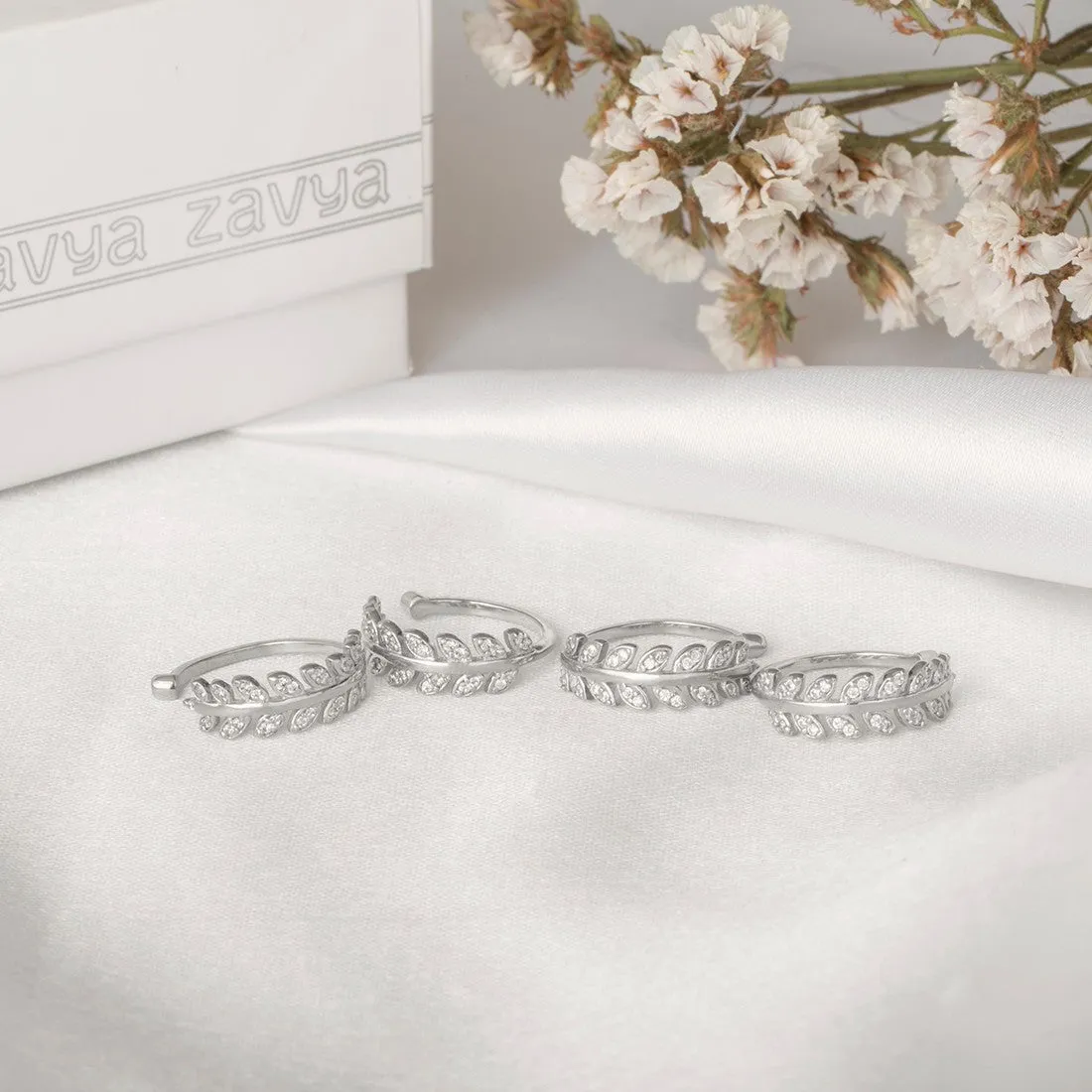Leafy Silver Adjustable 925 Silver Toe Ring Combo