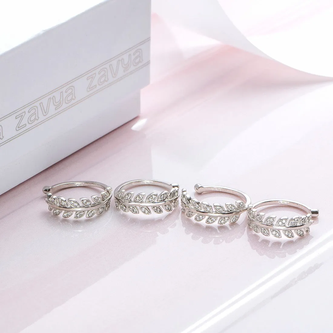 Leafy Silver Adjustable 925 Silver Toe Ring Combo