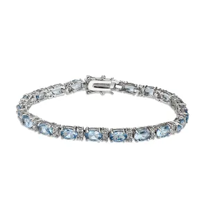 LO5W112 - Brass  Bracelet with AAA Grade CZ  in Aquamarine Rhodium Plated-7"