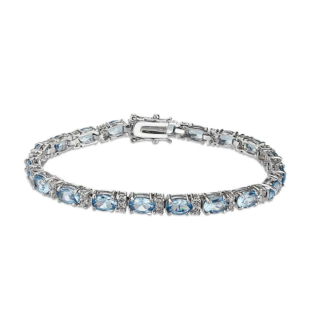 LO5W112 - Brass  Bracelet with AAA Grade CZ  in Aquamarine Rhodium Plated-7"