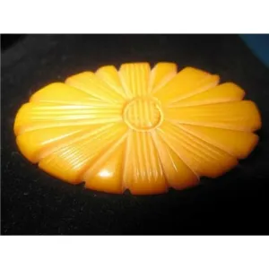 Lovely Vintage Deeply Carved Floral Design Butterscotch Bakelite Brooch Pin