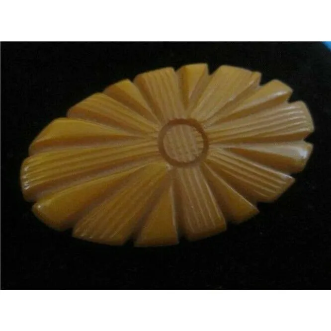 Lovely Vintage Deeply Carved Floral Design Butterscotch Bakelite Brooch Pin