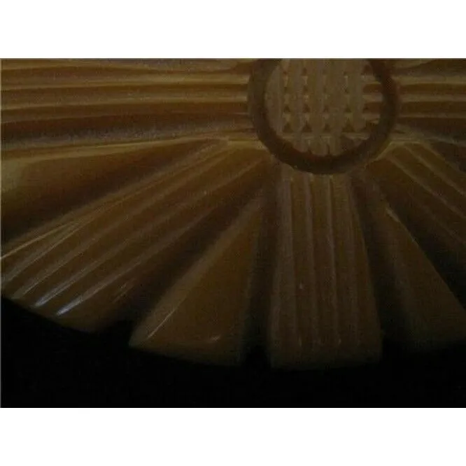Lovely Vintage Deeply Carved Floral Design Butterscotch Bakelite Brooch Pin