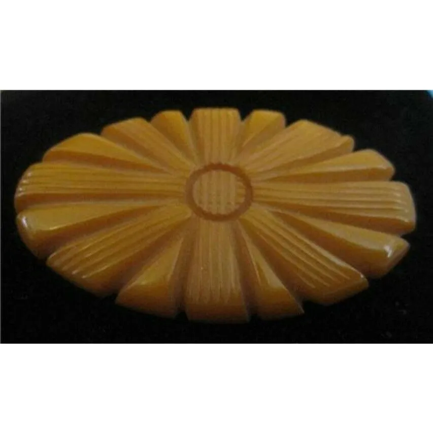 Lovely Vintage Deeply Carved Floral Design Butterscotch Bakelite Brooch Pin