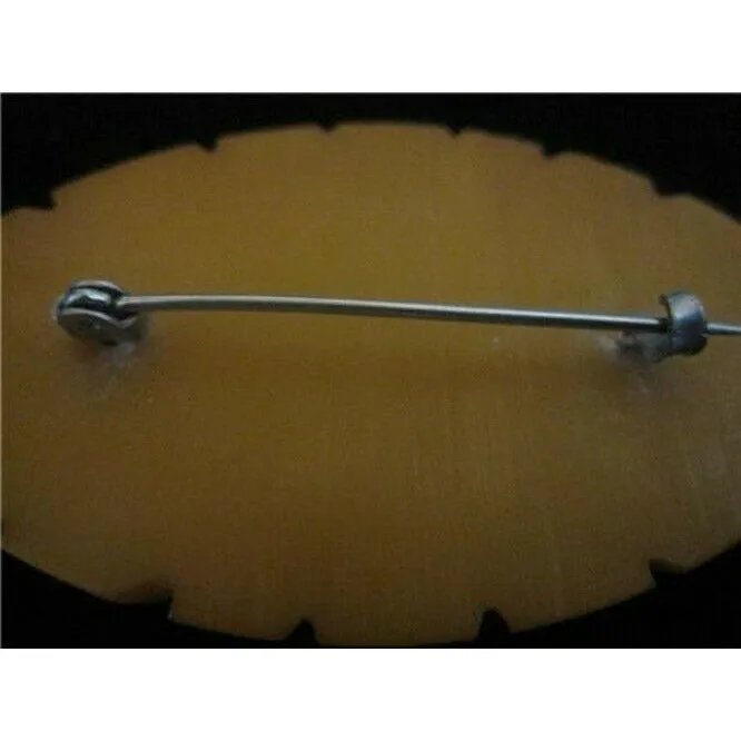Lovely Vintage Deeply Carved Floral Design Butterscotch Bakelite Brooch Pin