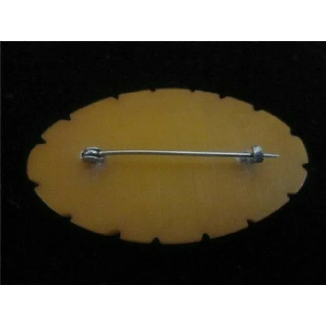 Lovely Vintage Deeply Carved Floral Design Butterscotch Bakelite Brooch Pin