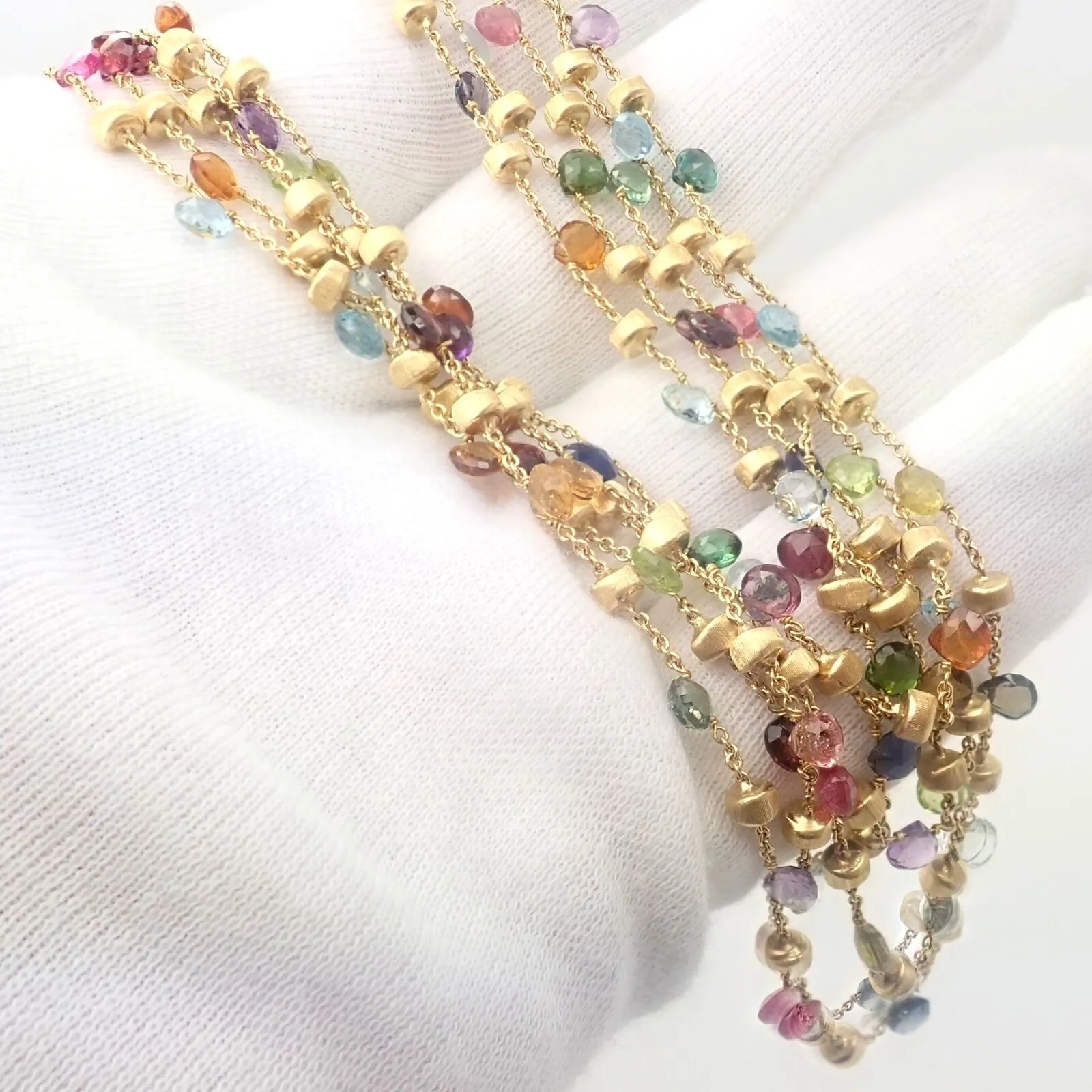 Marco Bicego 18k Yellow Gold Paradise Multicolor Gems 5 Strand Necklace 16"