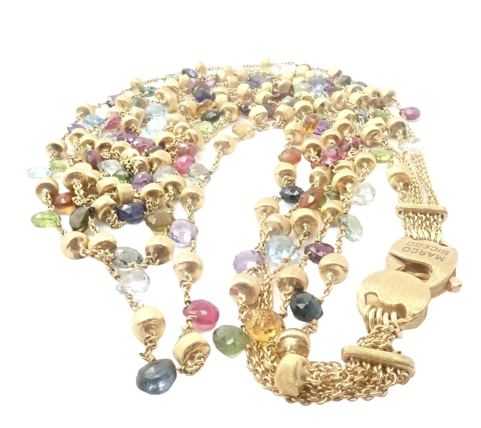 Marco Bicego 18k Yellow Gold Paradise Multicolor Gems 5 Strand Necklace 16"