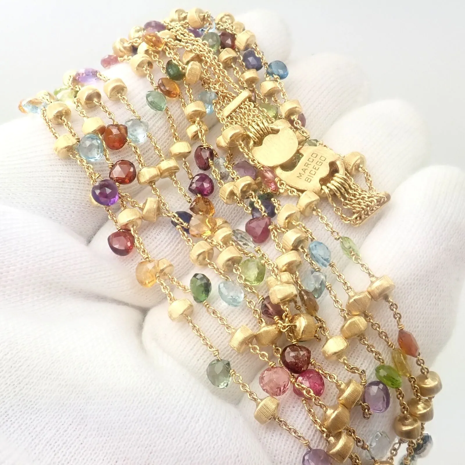 Marco Bicego 18k Yellow Gold Paradise Multicolor Gems 5 Strand Necklace 16"