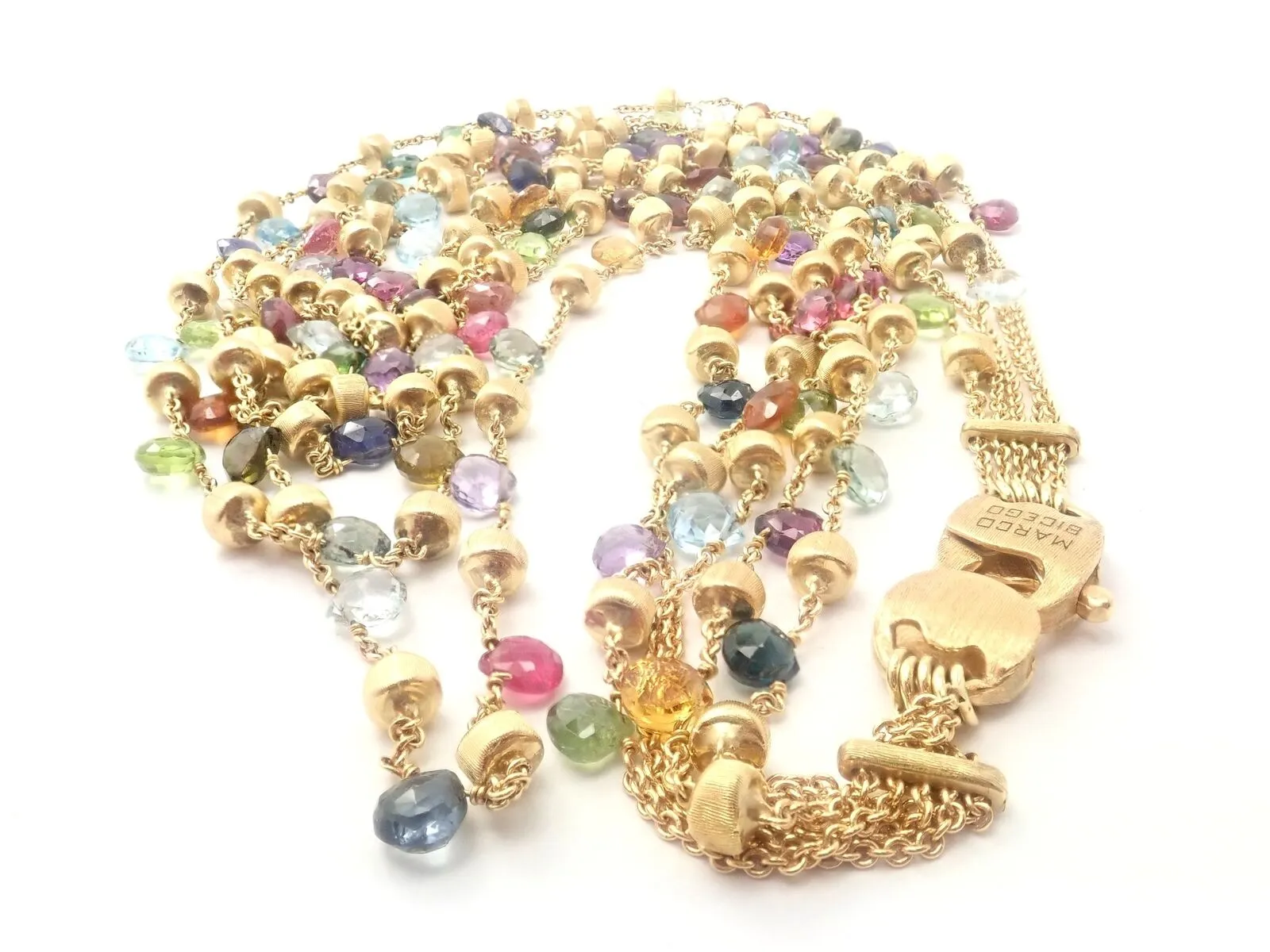 Marco Bicego 18k Yellow Gold Paradise Multicolor Gems 5 Strand Necklace 16"