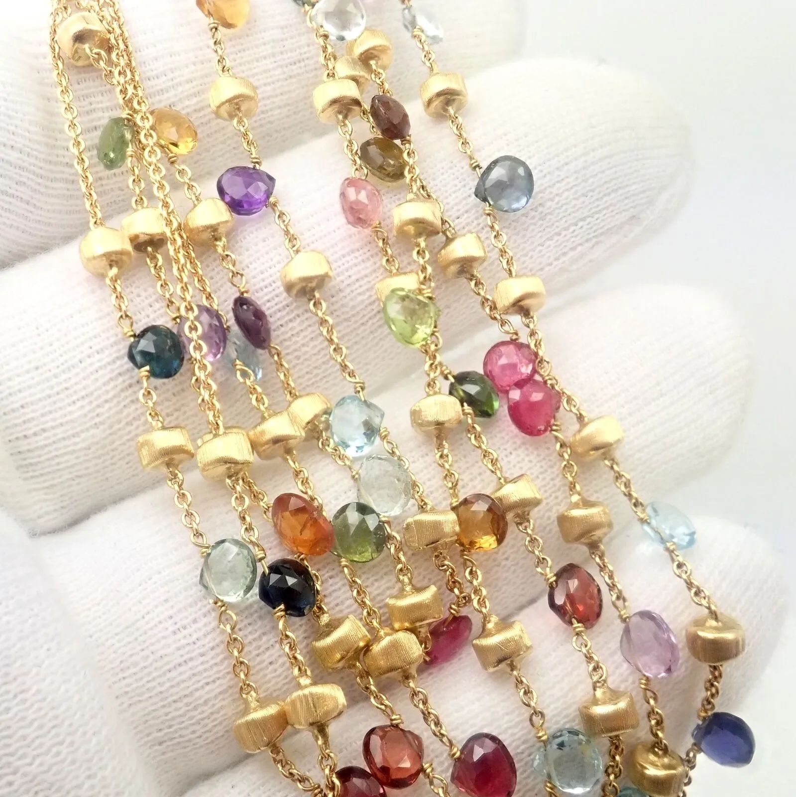Marco Bicego 18k Yellow Gold Paradise Multicolor Gems 5 Strand Necklace 16"