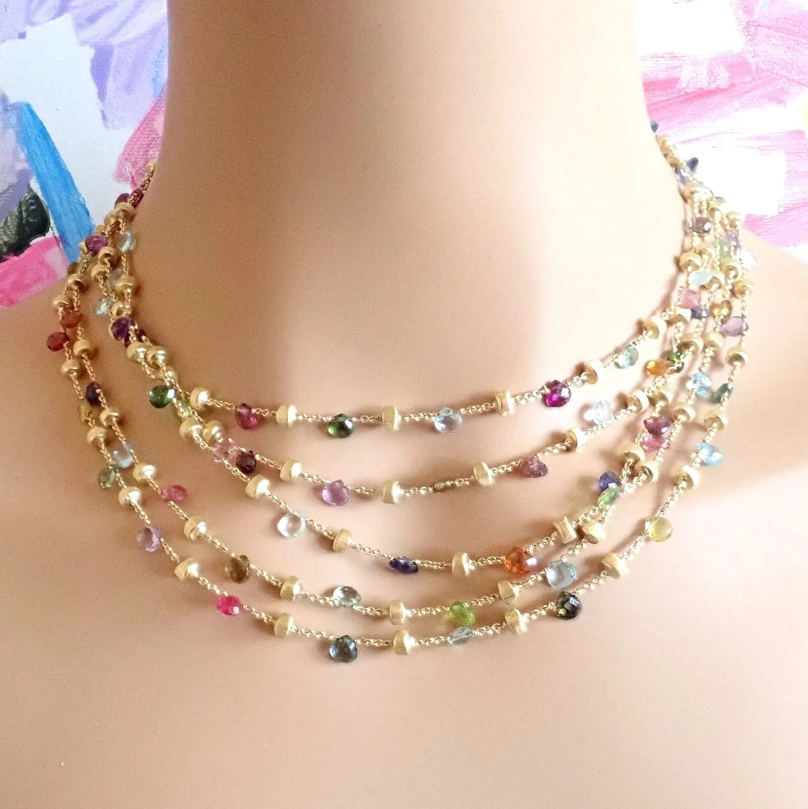 Marco Bicego 18k Yellow Gold Paradise Multicolor Gems 5 Strand Necklace 16"