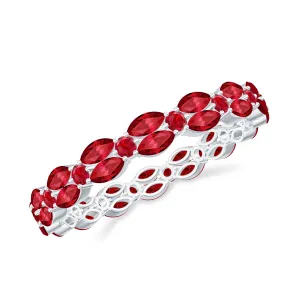 Marquise and Round Cut Created Ruby Contemporary Eternity Ring