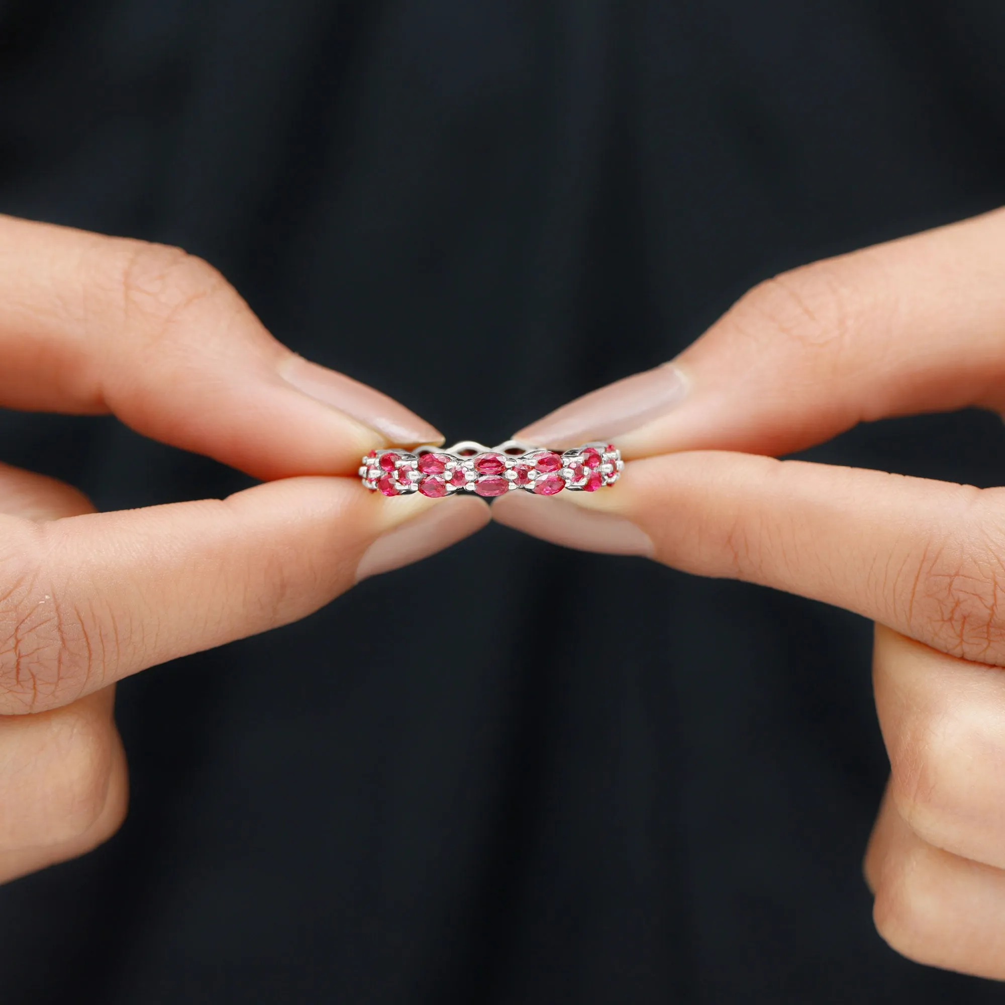 Marquise and Round Cut Created Ruby Contemporary Eternity Ring