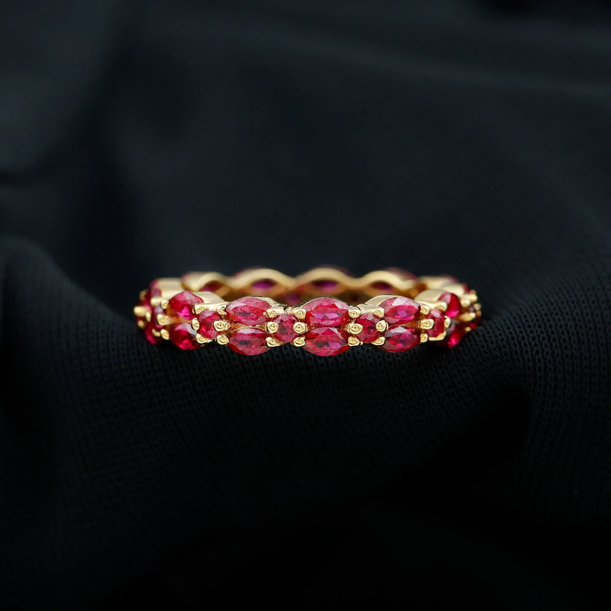 Marquise and Round Cut Created Ruby Contemporary Eternity Ring