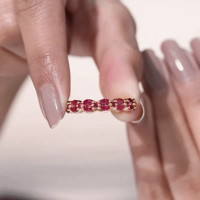 Marquise and Round Cut Created Ruby Contemporary Eternity Ring