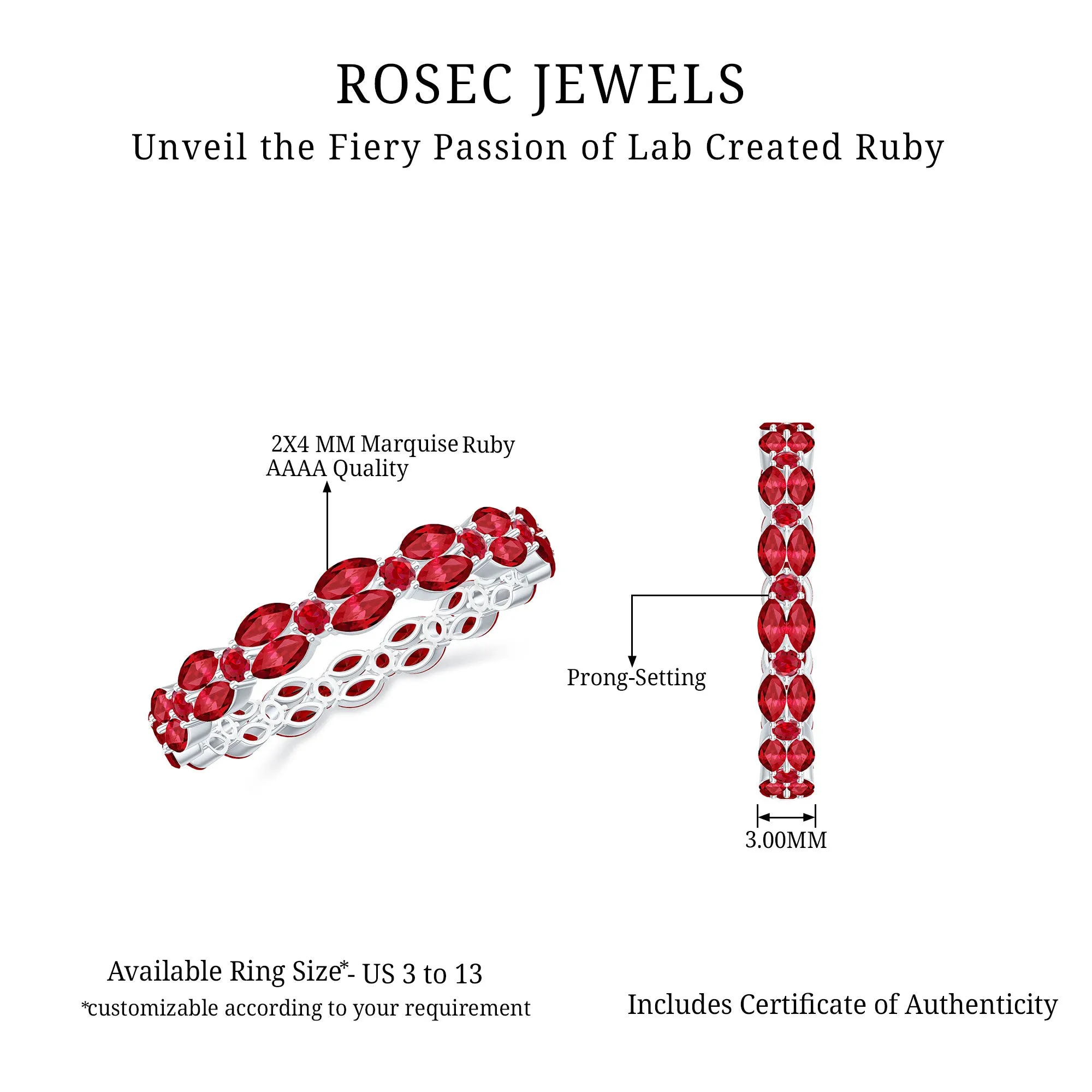 Marquise and Round Cut Created Ruby Contemporary Eternity Ring
