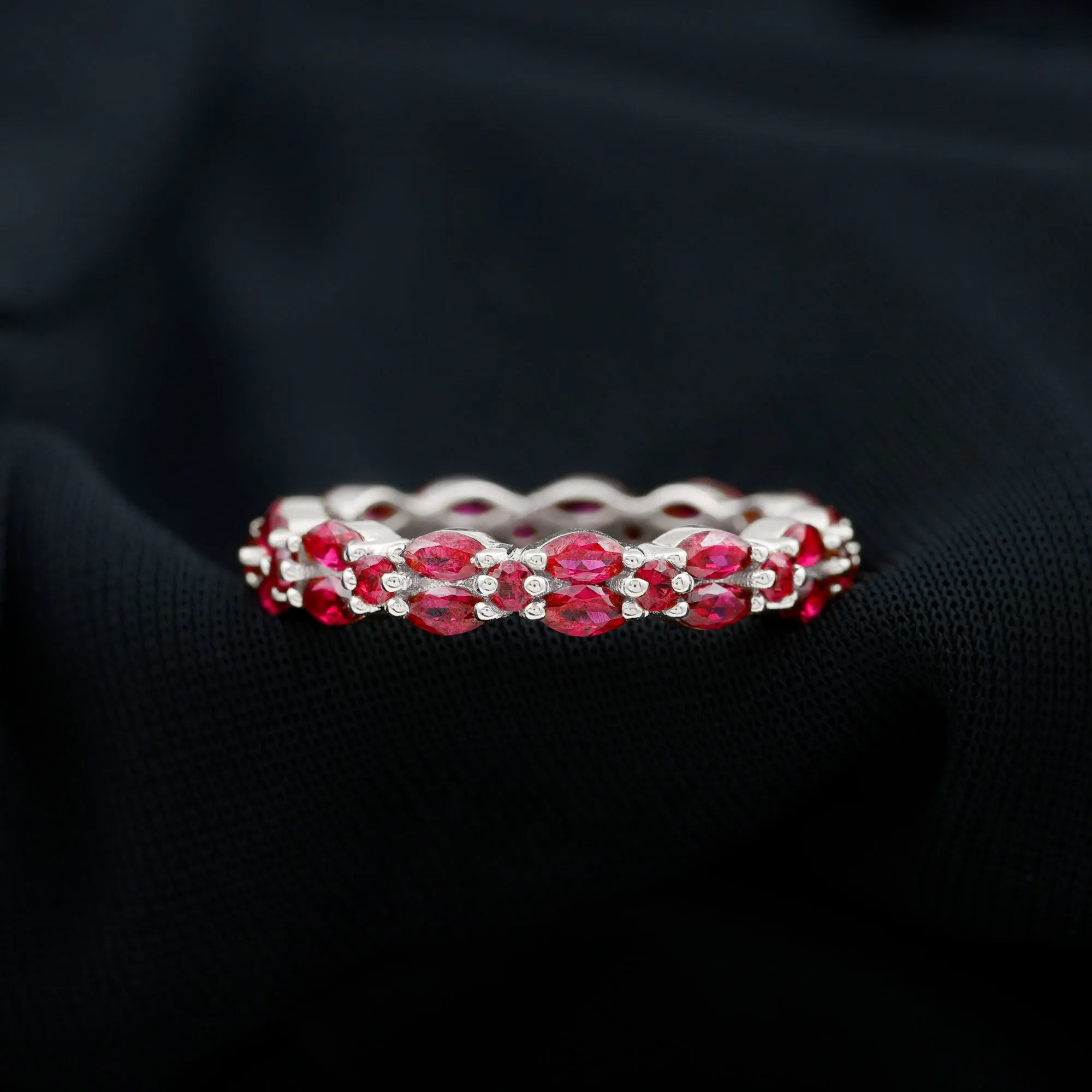 Marquise and Round Cut Created Ruby Contemporary Eternity Ring