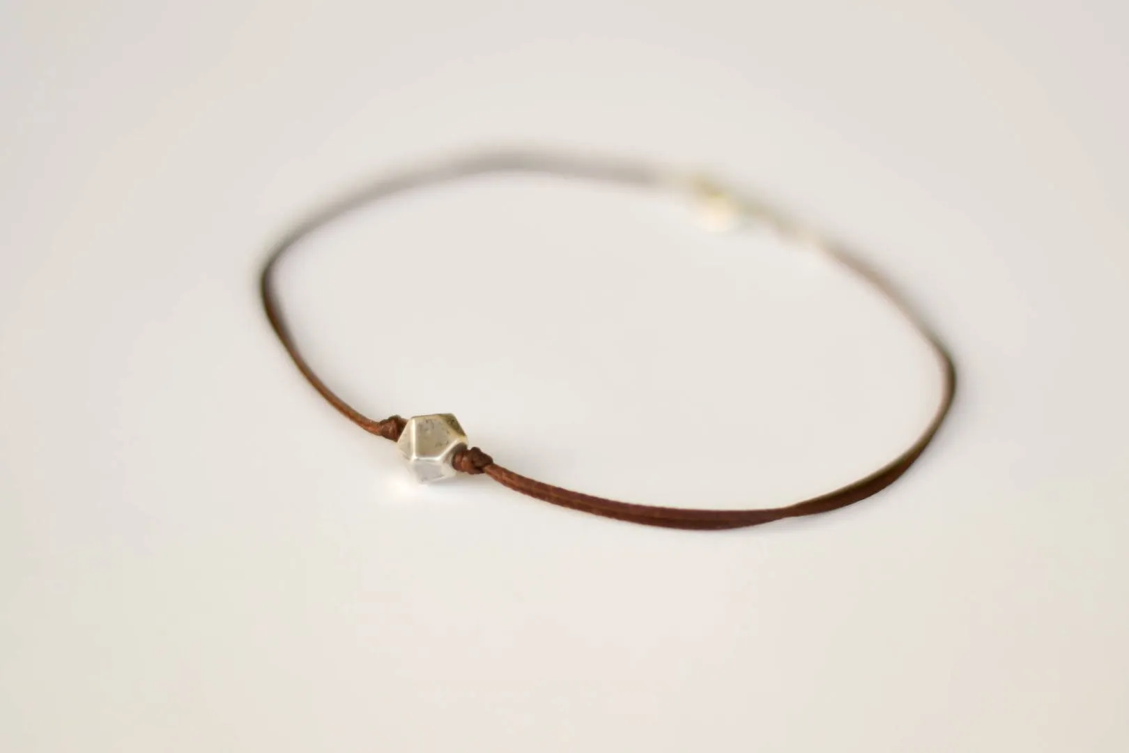 Men's anklet with a silver nugget bead, brown cord, minimalist handmade jewelry for man, festival jewelry