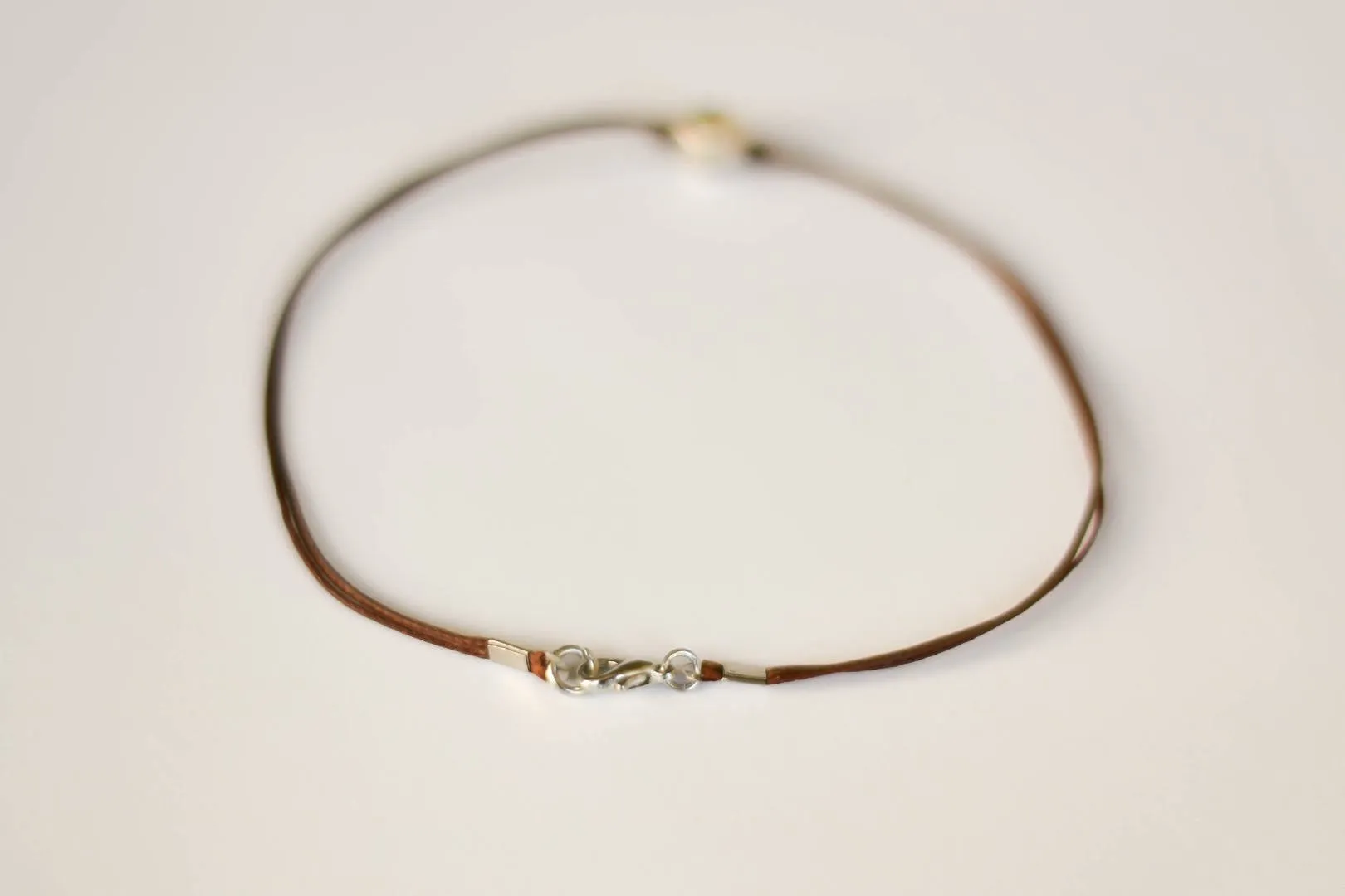 Men's anklet with a silver nugget bead, brown cord, minimalist handmade jewelry for man, festival jewelry