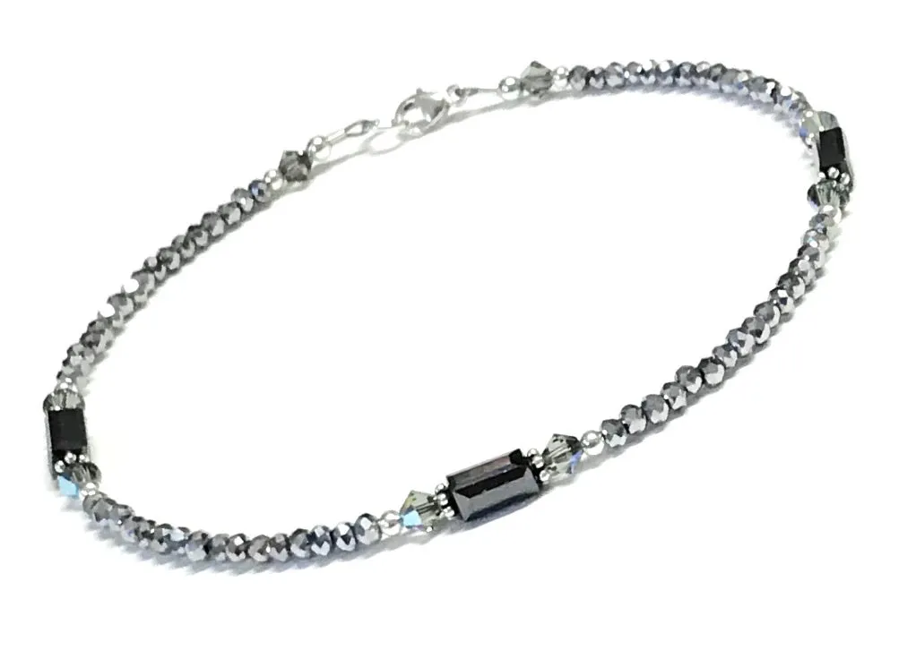 Metallic Dark Gray Anklet - Sterling Silver - 9 - 10 - 11 - 12 Inches