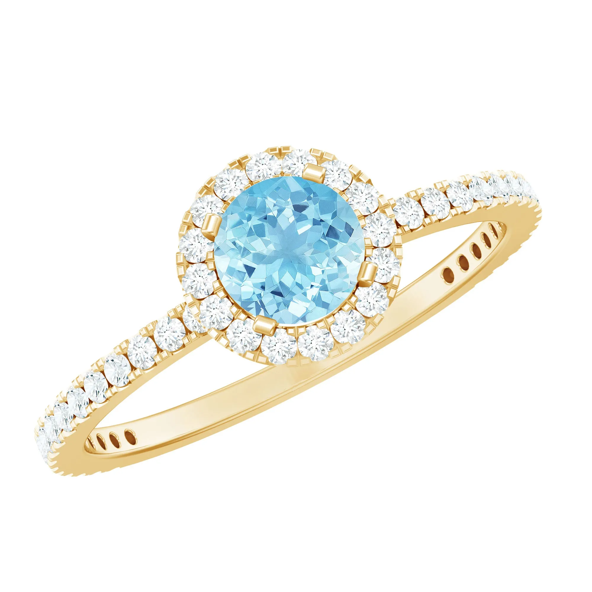 Minimal Blue Aquamarine Ring with Diamond Accent