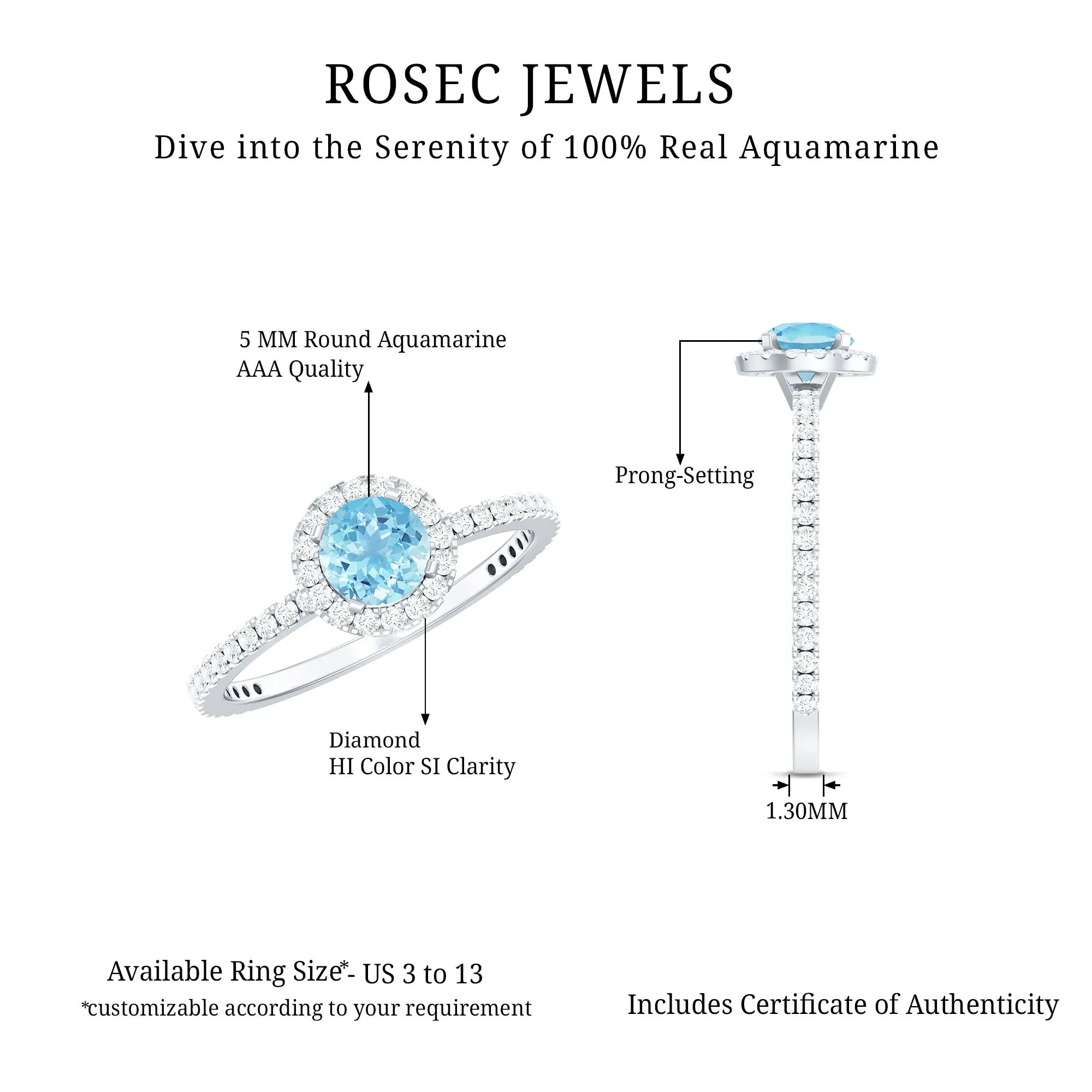 Minimal Blue Aquamarine Ring with Diamond Accent