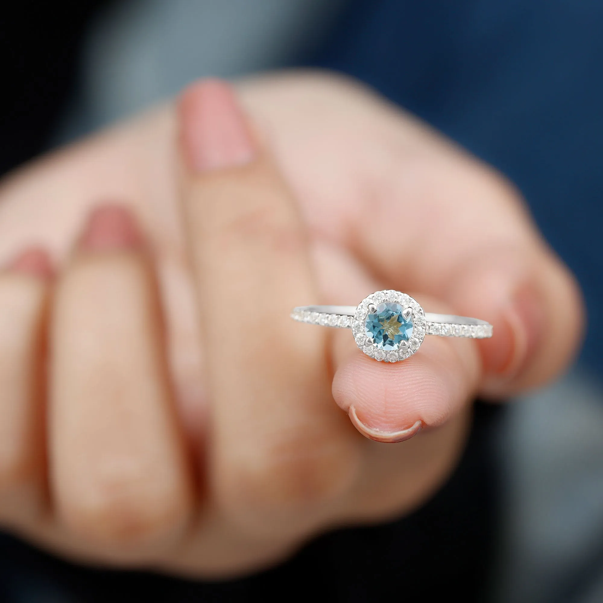 Minimal Blue Aquamarine Ring with Diamond Accent