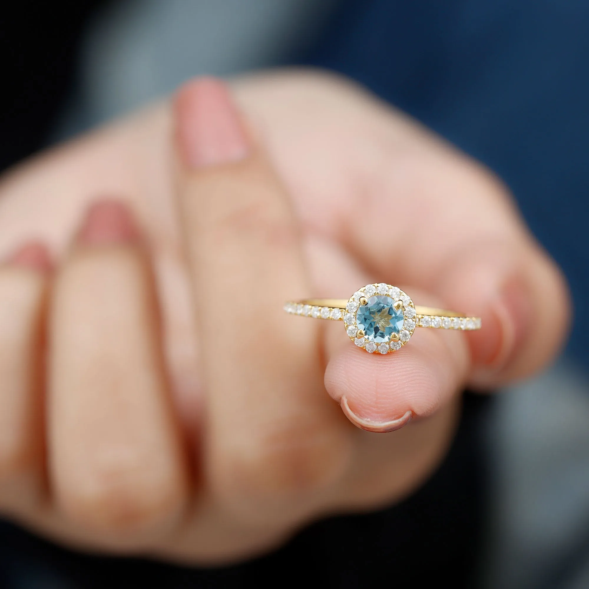 Minimal Blue Aquamarine Ring with Diamond Accent