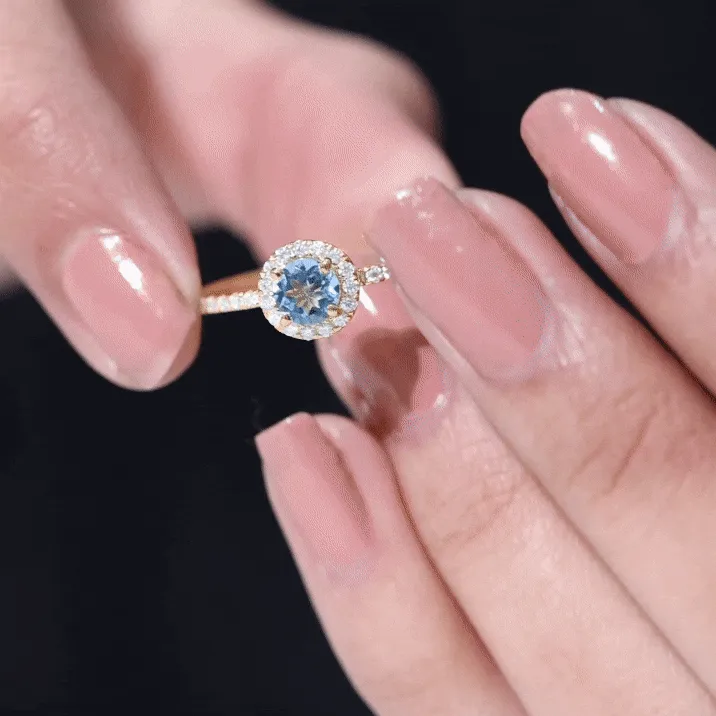 Minimal Blue Aquamarine Ring with Diamond Accent