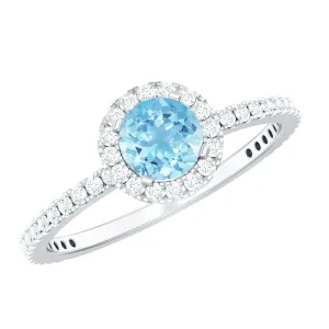 Minimal Blue Aquamarine Ring with Diamond Accent