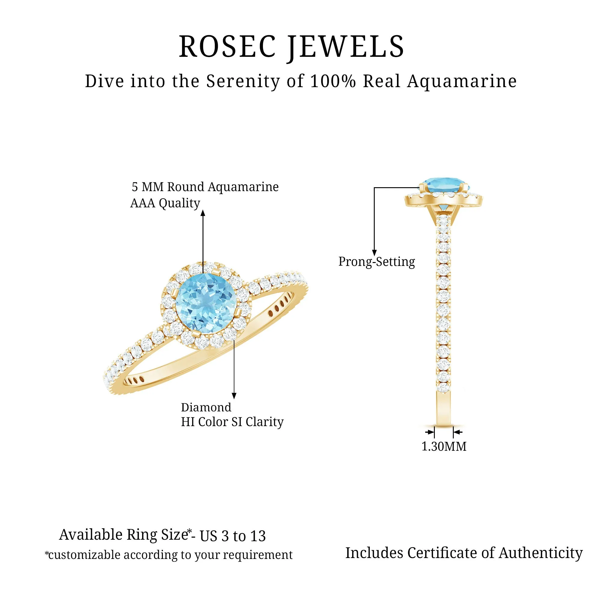 Minimal Blue Aquamarine Ring with Diamond Accent