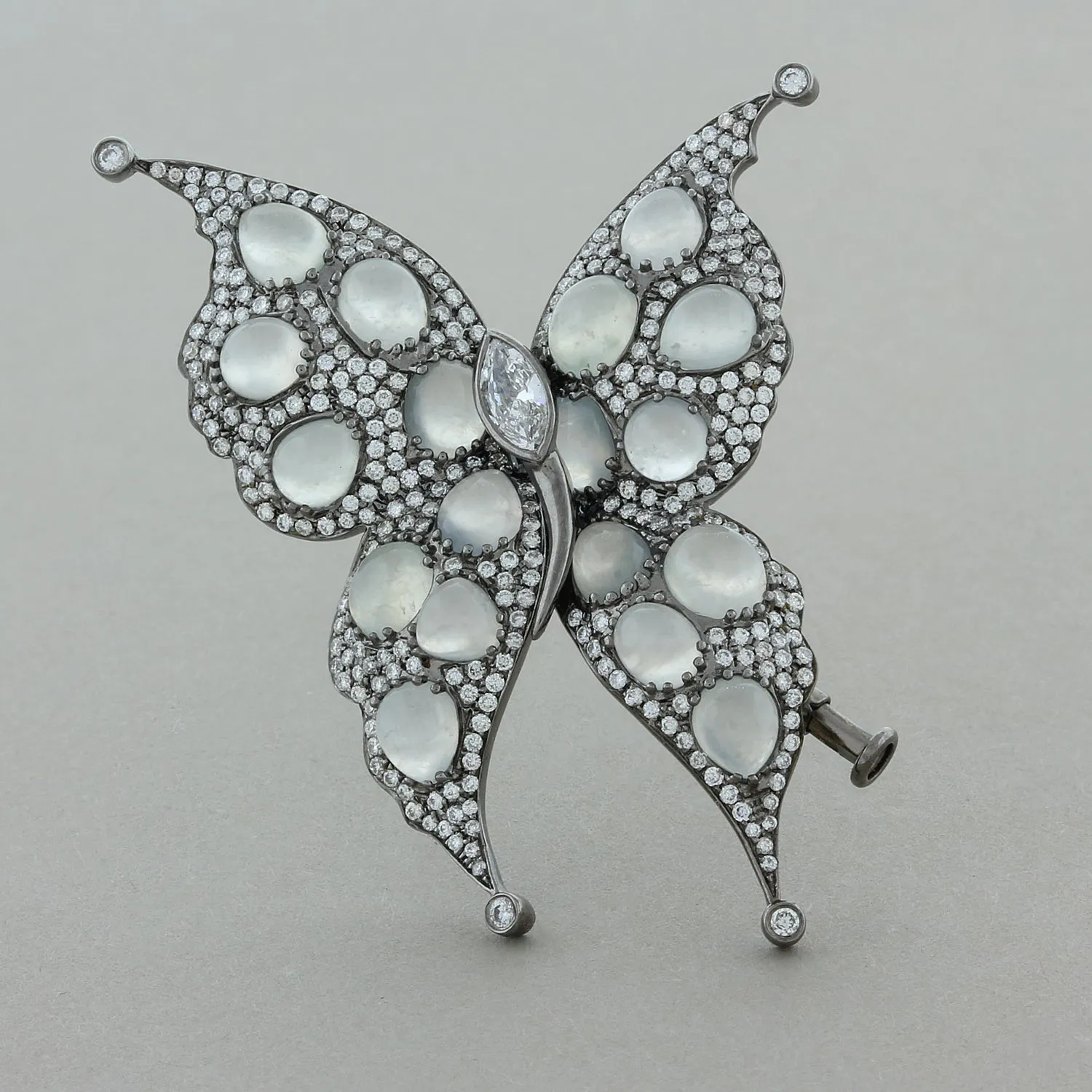 Moonstone Diamond Gold Butterfly Brooch