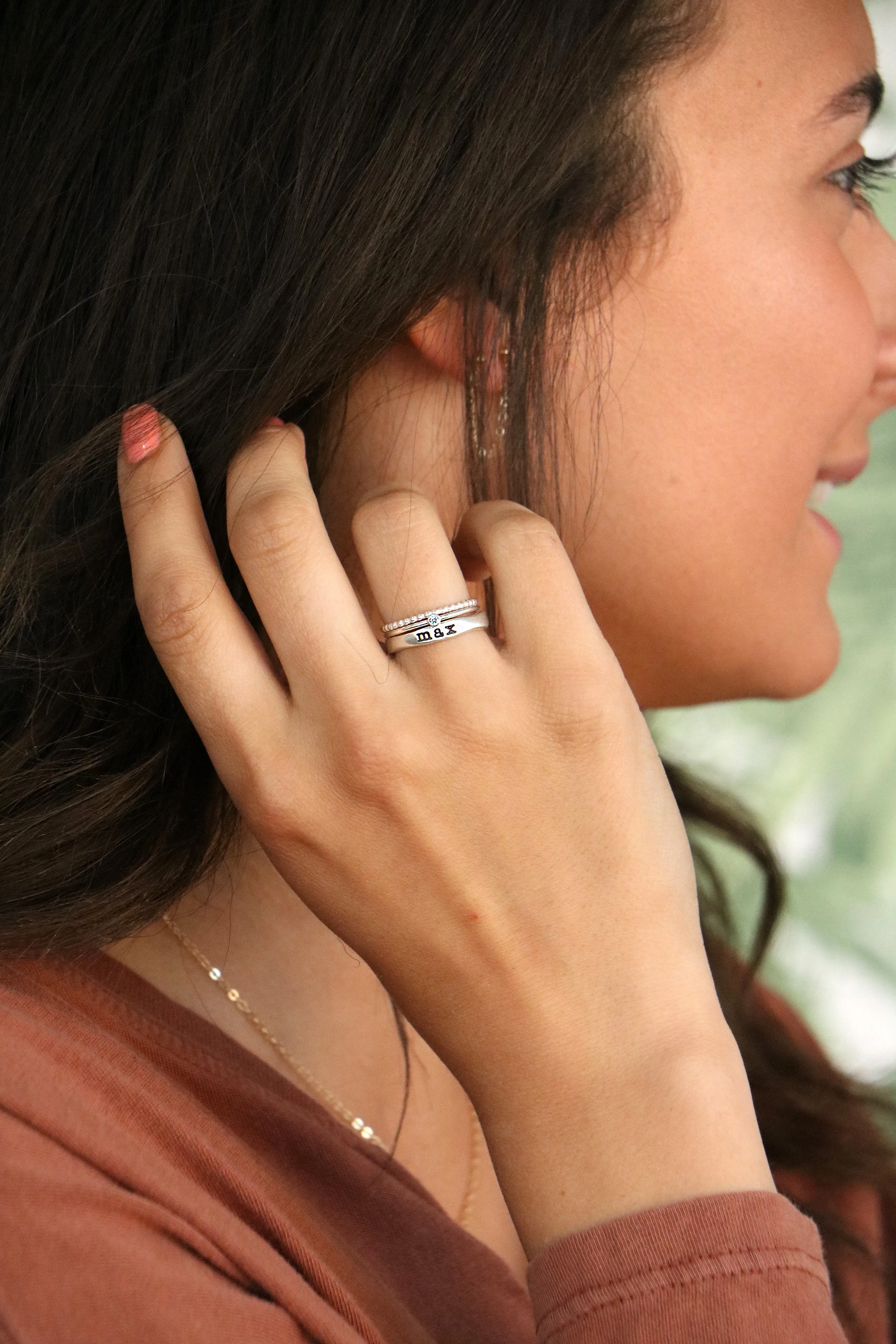 name ring   bead ring   birthstone ring {sterling silver}