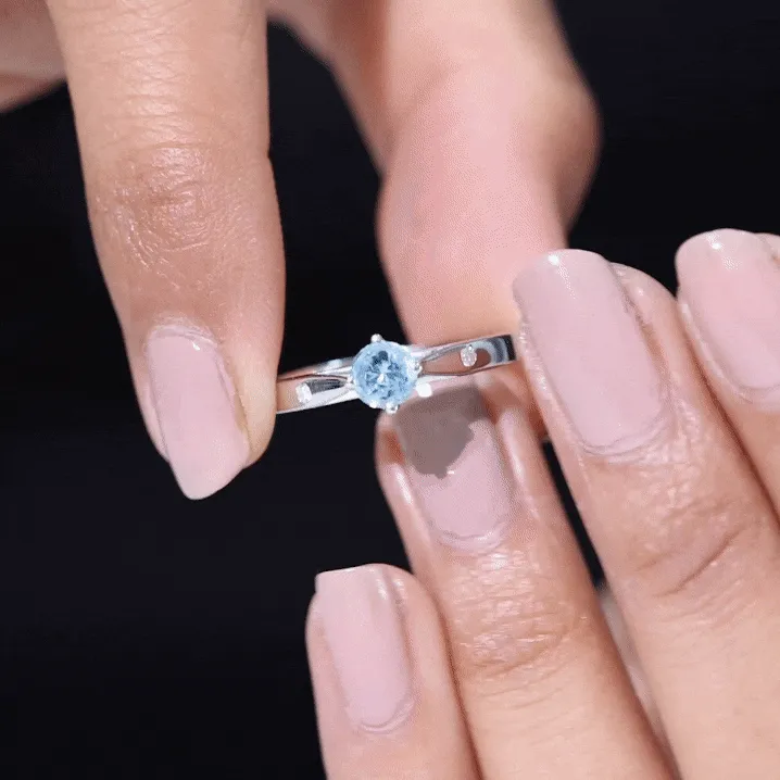 Natural Aquamarine Solitaire Promise Ring in Floral Setting