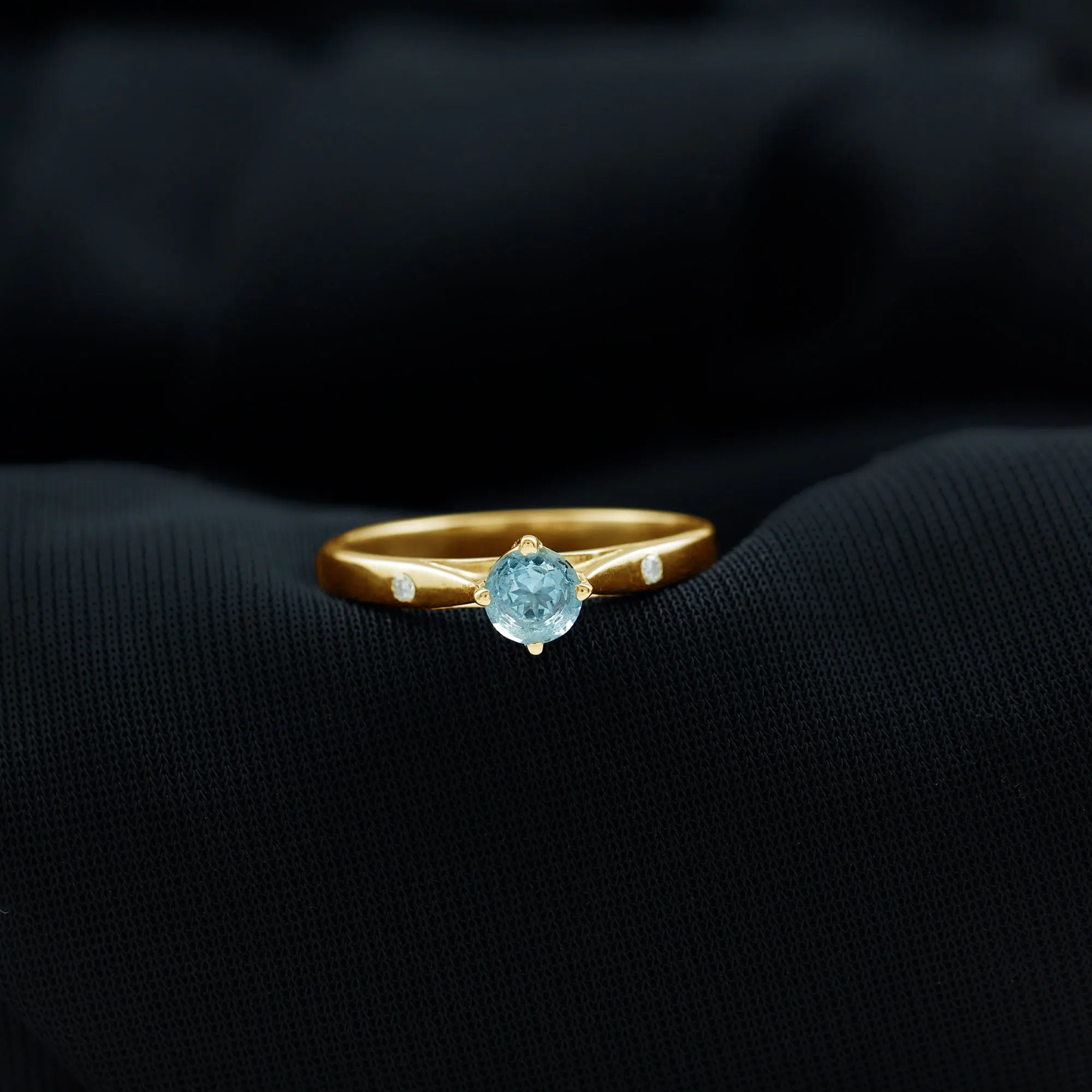 Natural Aquamarine Solitaire Promise Ring in Floral Setting