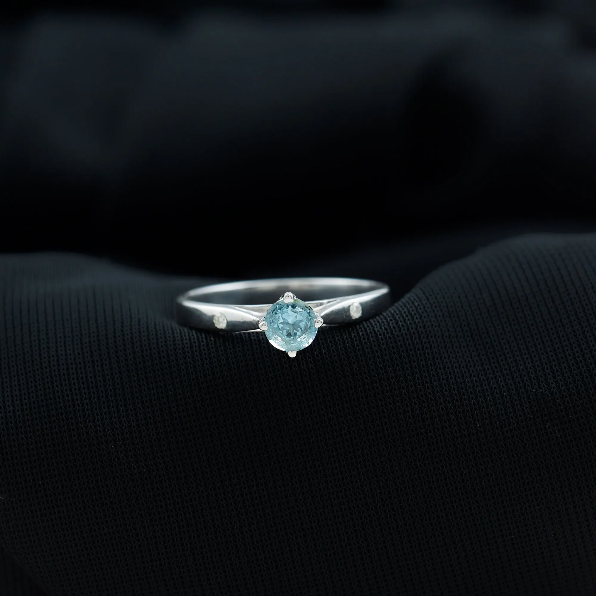 Natural Aquamarine Solitaire Promise Ring in Floral Setting
