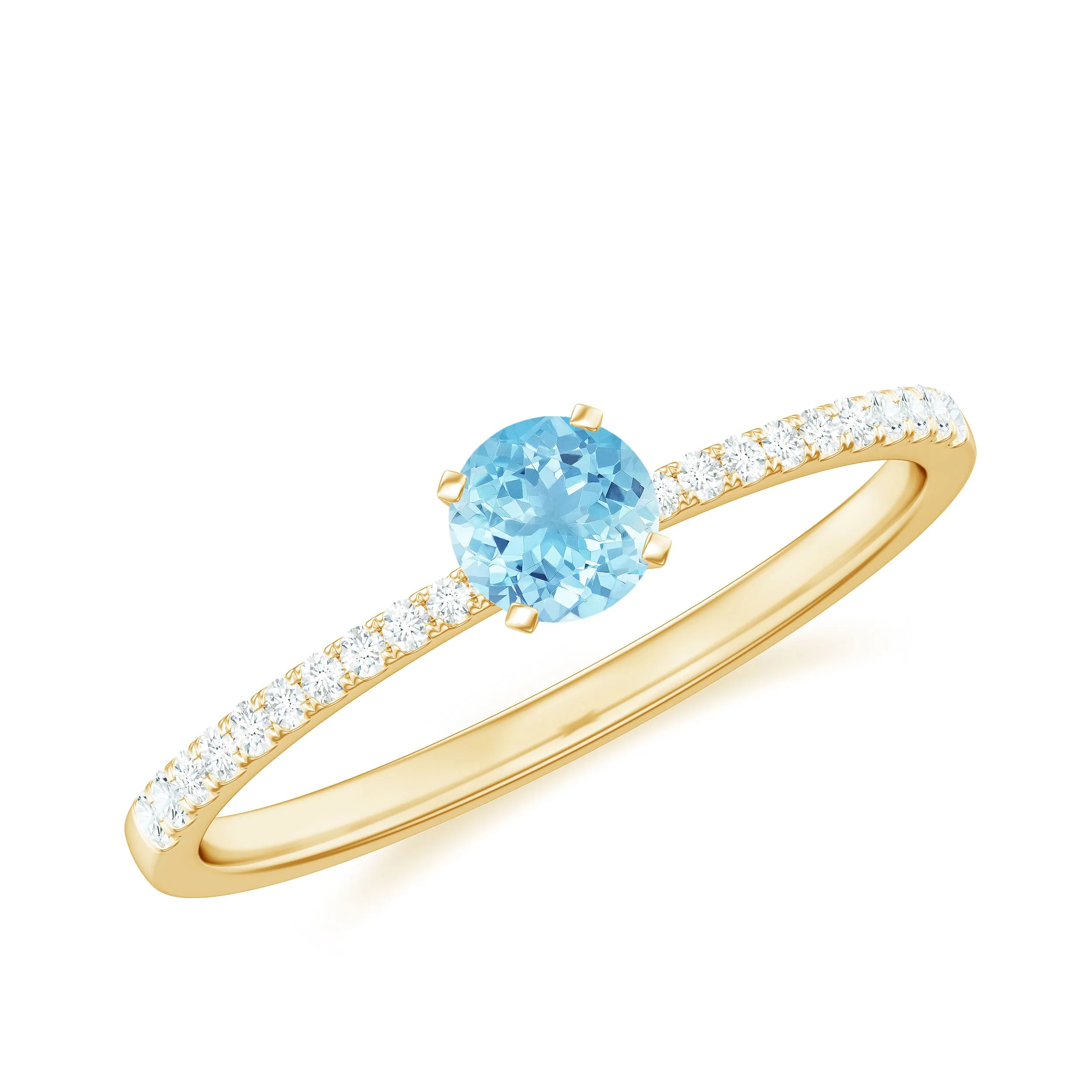 Natural Aquamarine Solitaire Ring with Diamond Side Stones