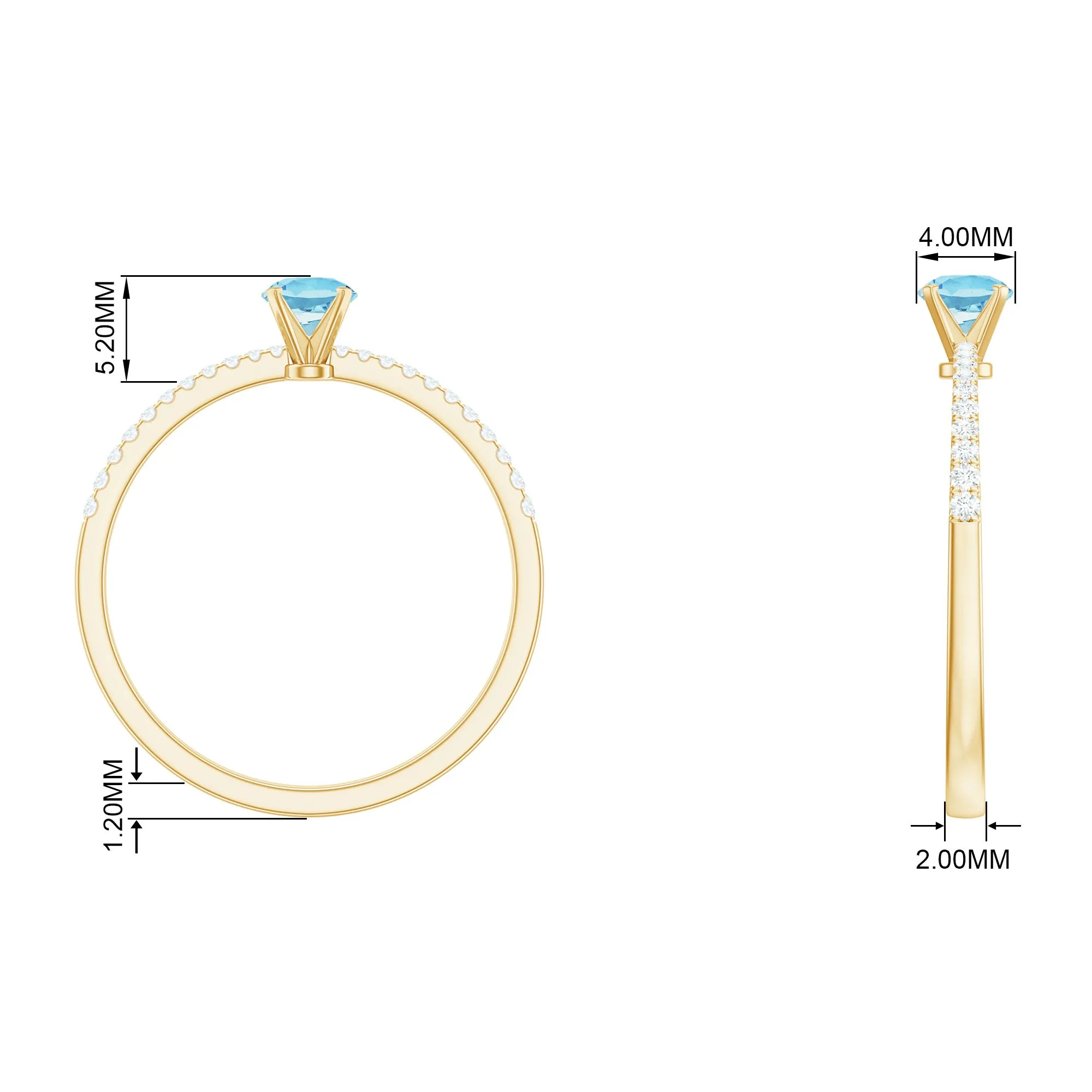 Natural Aquamarine Solitaire Ring with Diamond Side Stones