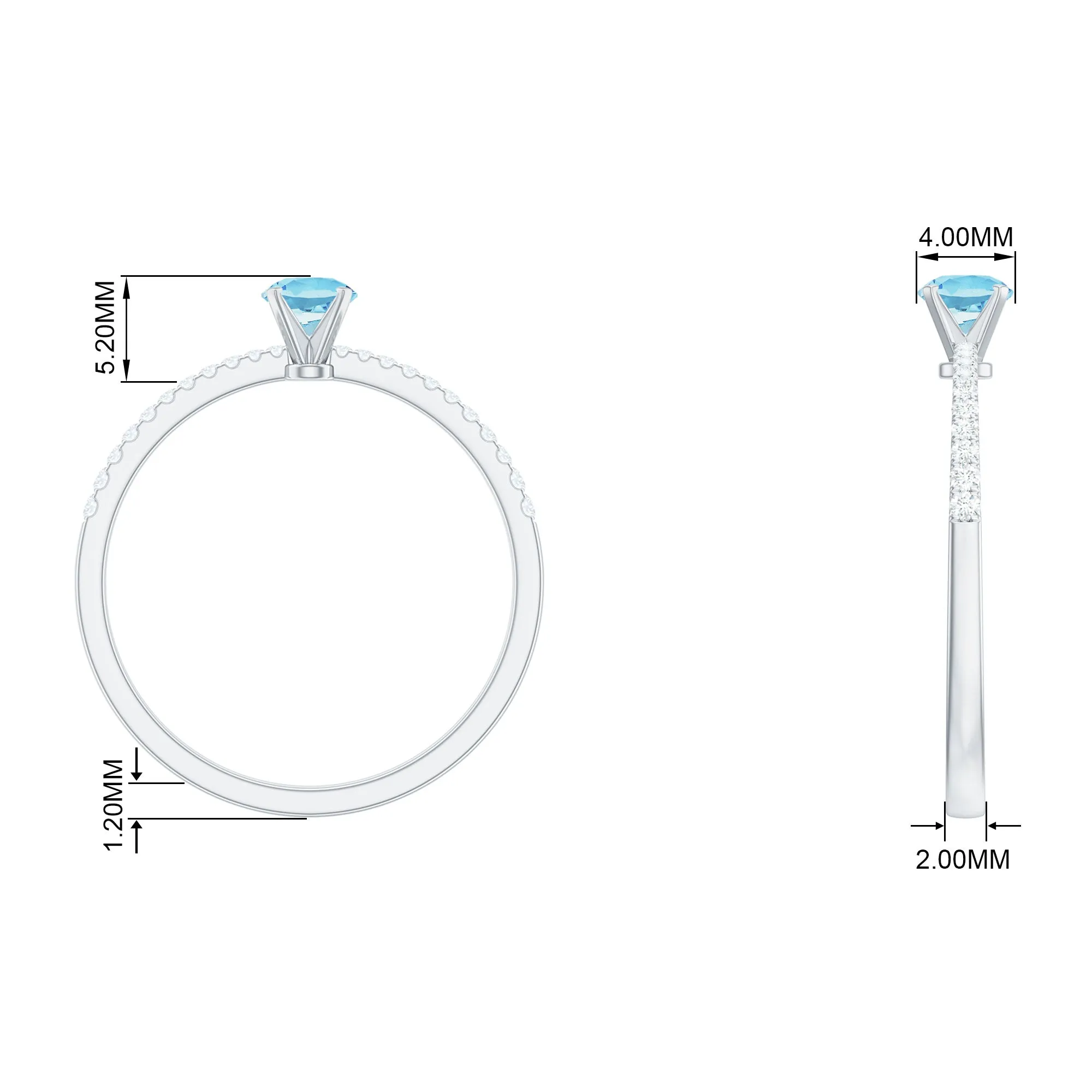 Natural Aquamarine Solitaire Ring with Diamond Side Stones