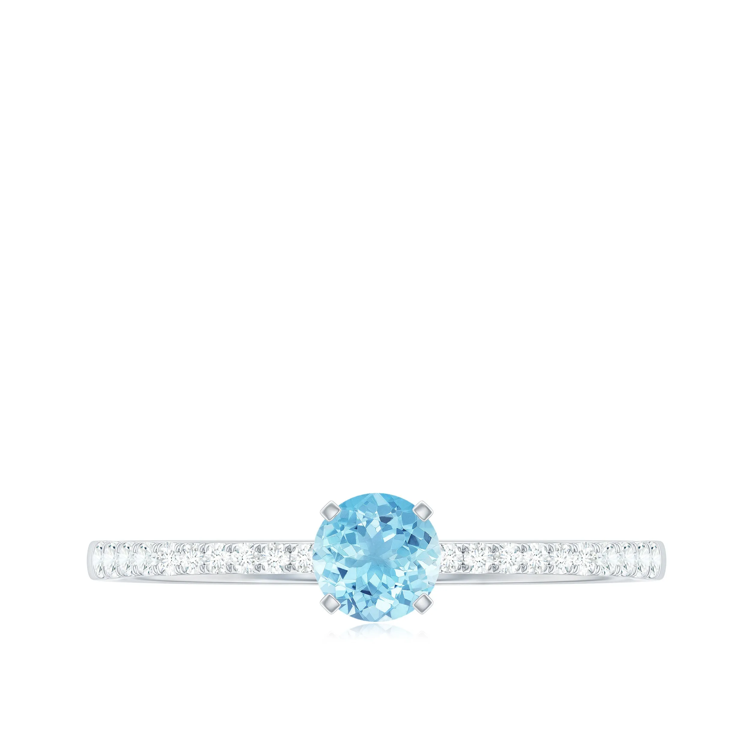 Natural Aquamarine Solitaire Ring with Diamond Side Stones