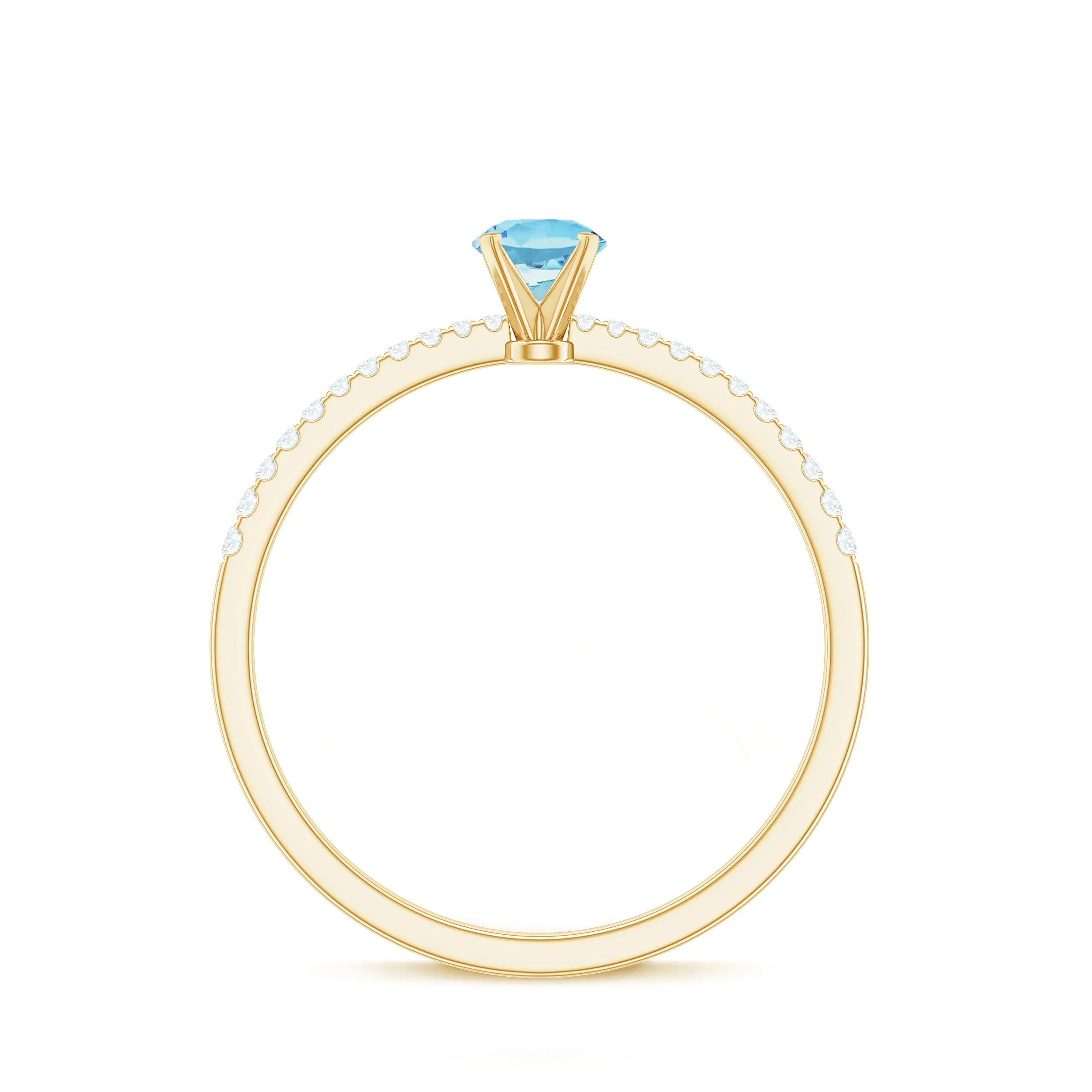 Natural Aquamarine Solitaire Ring with Diamond Side Stones
