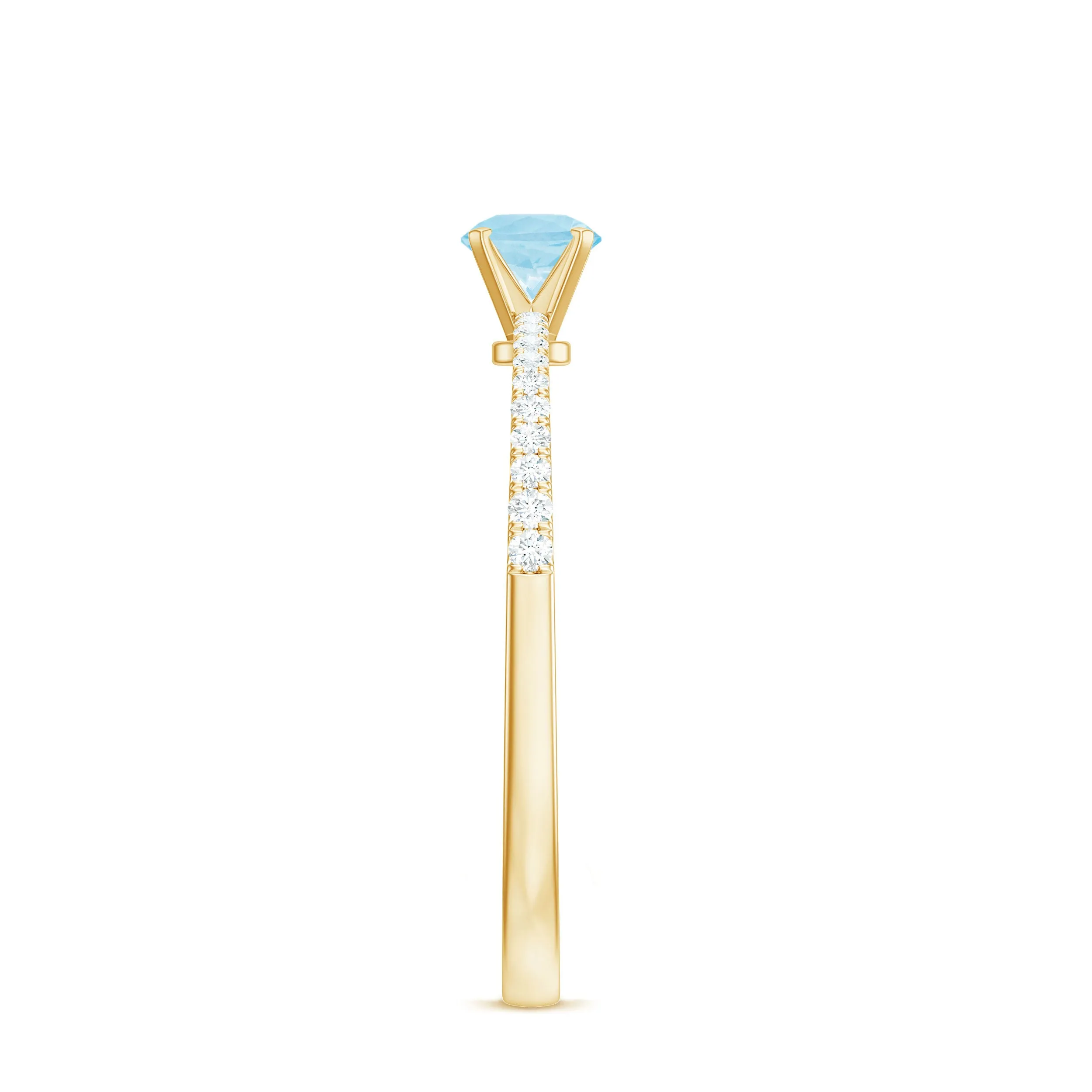 Natural Aquamarine Solitaire Ring with Diamond Side Stones