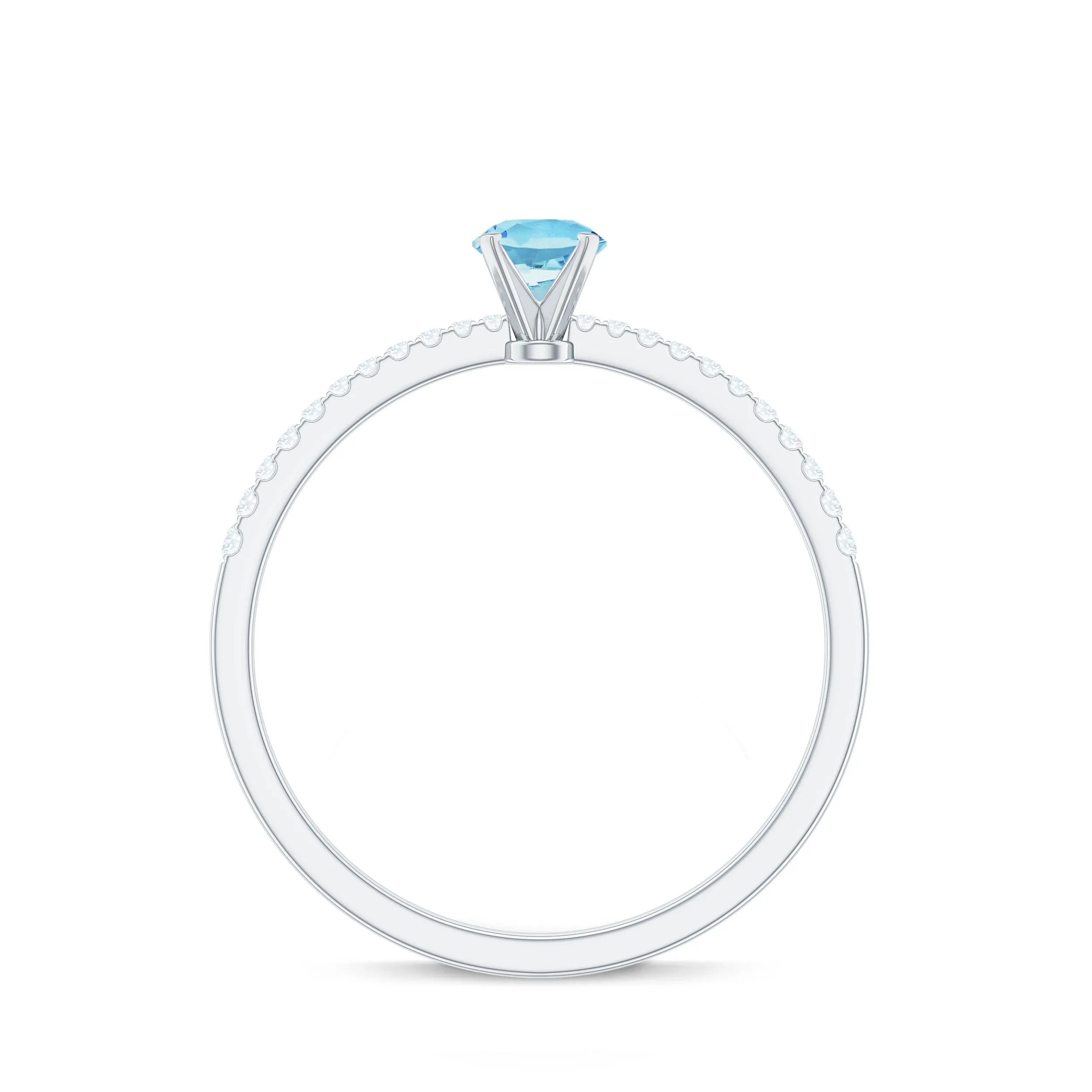 Natural Aquamarine Solitaire Ring with Diamond Side Stones